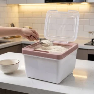 10-20L Anti-Slip Base Food Grade PP Rectangular Lid Detachable Design Freshness Preservation Rice Cereal Container Family Daily