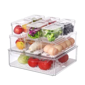 10 Pack Fridge Organizer Stackable Refrigerator Organizer Bins with Lids BPA Free Produce Fruit Storage Containers
