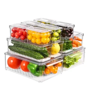 10 Pack Transparent Stackable Refrigerator Organizer Box with Lids