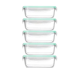 10 Piece Eco Friendly Glass Lunch Box 1040ml Microwave Leakproof Rectangle Compartmentalized Food Storage School Containers