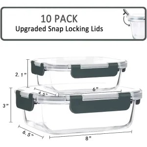 10-Piece Glass Storage Containers with Leak-Proof Lids, Dishwasher Safe, for Meal Prep or Leftovers
