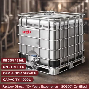 1000-Liter Stainless Steel IBC Chemical Tank with Metal Frame Patented Design Long Service Life for Liquid Storage