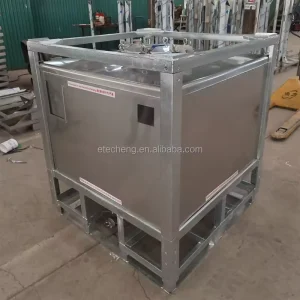 1000L Square Diesel Oil Chemical Storage Tank Stainless Steel IBC Container With Galvanized Frame