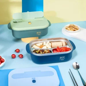 1000ML 34oz Stainless Steel Vacuum Flask, 3 Compartments Food Container Lunch Box with Chopstick Spoon Back to School