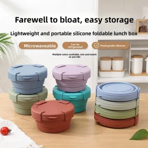 1000ml Foldable Silicone Lunch Box Microwave Safe Leak Proof Refrigeratable Food Container Cafeteria Meal Box