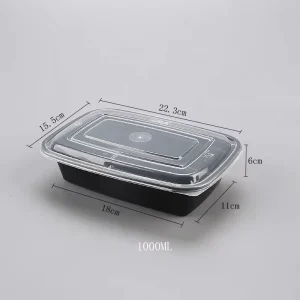 1000ml High Lid Rectangular Microwavable Heat Resisting Disposable Food Containers Takeaway Black Lunch Box