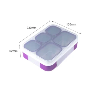 1000ml Leak Proof 5 Compartment Detachable Food Storage Container with Plastic Shell & SS 304 Metal Inner Box