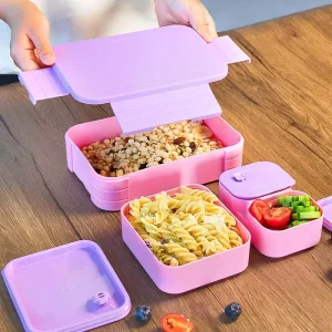1000ml Portable Eco Friendly PP 3 in 1 Child Snack Bento Lunch Box 3 Removable Compartments BPA Free Leak Proof Heatable
