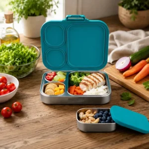 1020ml Stainless Steel Bento Lunch Box 3 Compartment Food Container Rectangle for Kids and Adults
