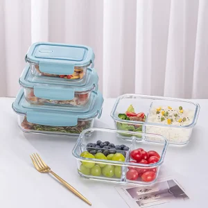 1040ML High Borosilicate Glass Lunch Box Household Bento Box Microwave Compartments Preservation Bowl with Lid