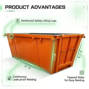 10m3 Steel Open Top Construction Waste Recycling Hook Lift Container
