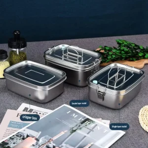 1100ml 304 Stainless Steel Lunch Box Leak Proof Bento Food Container with Divider Meal Prep Storage for Office School Travel