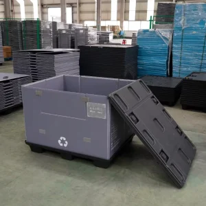 1177 Model Pallet Sleeve Box Forklift Pallet Collapsible Crate With Lid Folding HDPE Pallet Turnover Box With One Door