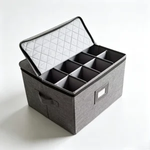 12-Compartment Glassware Storage Box, Cationic Fabric Zippered Organizer with Quilted Lining & Removable Dividers
