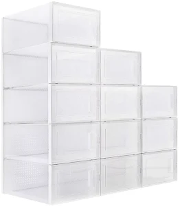 12 Pack Foldable Shoe Box Stackable Clear Shoe Storage Box Storage Bins Shoe Container Organizer