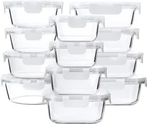 12 Piece Glass Food Storage Containers with Lids BPA Free Leak Proof Eco Friendly Reusable Meal Prep Set