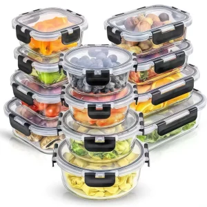 12 Piece Glass Storage Containers with Leak Proof Lids Dishwasher Safe Glass Food Storage Containers for Meal Prep or Leftovers