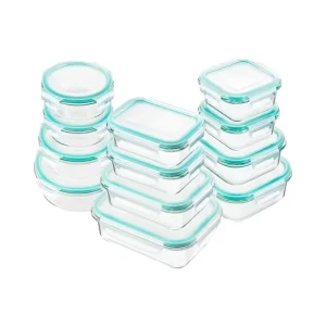 12 Piece Meal Prep Airtight Bento Boxes Glass Food Storage Containers with Leak Proof Blue Plastic Lids