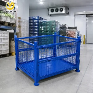 1200x1000x900mm Blue Powder Coated Wire Mesh Container EU Standard Size 1500kg Capacity Foldable for Warehouse Logistics Center