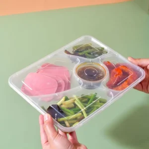 1250ml Rectangle Leak Proof BPA Free Plastic Food Storage Container with PP Lid 5 Compartments