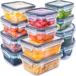 12PCS BPA Free Airtight Heatable Plastic Food Storage Containers Set with Leak proof Lid and Stackable Design