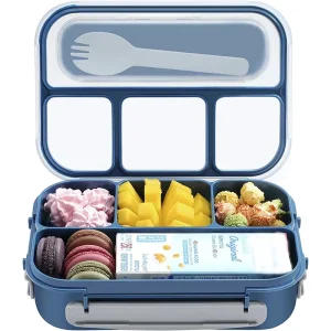 1300ml 4 Compartment Microwavable Rectangle Toddler Kids Adults Large Salad Plastic Lunch Bento Box for School