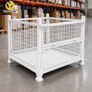 1500kg Heavy Duty White Steel Wire Mesh Container Forklift Pockets 1200x1000x900mm Powder Coated Surface Treatment Foldable