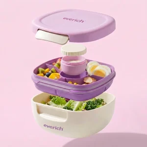 1500ml Meal Prep Bento Lunch Box BPA Free Round Plastic Salad Bowl Reusable Food Container with Leakproof Lid for Bodybuilding