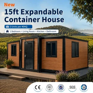 15Ft Windproof Mobile Modular Expandable Prefabricated Tiny House with Terrace