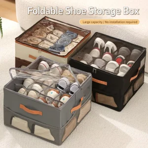16 Grids Foldable Stackable Space Saving Shoe Organizer Boxes Bins Storage Containers for Home Wardrobe Living Room