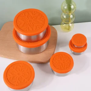 18/8 Stainless Steel Snack Sauce Pot BPA-Free Silicone Lid Multiple Sizes Condiments Jars Food Storage Containers