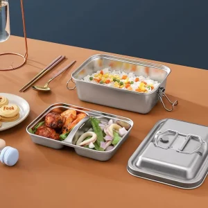1800ml 3 Compartment Insulated Stainless Steel Bento Box 2 Layer Portable Food Container for Storage Metal Storage Boxes