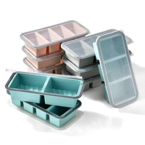 2 3 4 Compartments Silicone Freezer Tray with Airtight Leakproof Lid Stackable Baby Food Freeze Tray Container for Soup