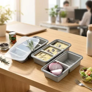 2 3L Silicone Bento Lunch Box Eco Friendly Compartment Food Storage Container With Lid