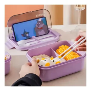 2 Compartment Upright Portable Food Storage Containers Microwave Multifunctional Plastic Bento Lunch Boxes for Kids