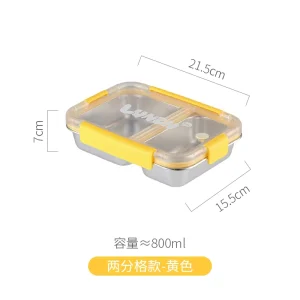 2 Grid 304 Stainless Steel Bento Box Leakproof Silicone Buckle Transparent Cover Portable Lunch Box for Student Office