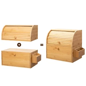 2 Layer Roll Cover Bread Bag Container Food Storage Bamboo Bread Rack