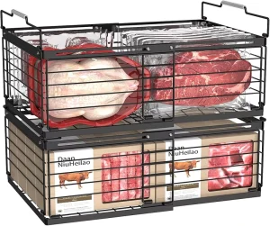 2 Packs Large Expandable Stackable Chest Freezer Containers Organizer Bins Metal Adjustable Storage Baskets with Handle