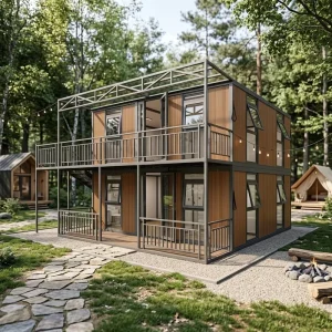 2 Stories 20′ Double Wing Expandable Container House Modern Prefabricated Villa School Bathroom Kitchen 30 Min Rapid Assembly