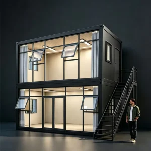 2 Story Modern Prefab Modular Glass Curtain Wall 20ft Flat Pack Container House Coffee Bar Hotel Workshop Mall