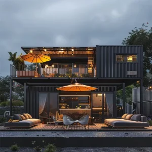 2 Story Restaurant Deck Cafe/Shop/Booth Villa Kiosk Quick Assembly Flat Pack Portable Food Store Modular Tiny Modern Design