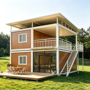 2 Story Wood Grain Container House Prefab Modular Home for Residential Houses Commercial Use Outdoor Villa