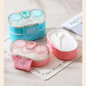 2-Tier Plastic Lunch Box with Portable Condiment Container Single Compartment Food Storage Container for Teenagers