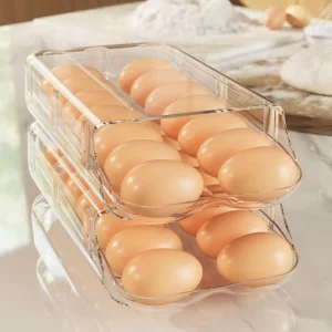 2 Tier Transparent Clear Egg Tray Fridge Quail Egg Holder Container Organizer for Fridge Home Kitchen Use Egg Dispenser