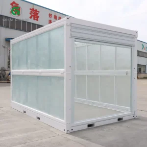 20ft Container Garage with Roller Shutter Prefab Steel Building Glass Curtain Wall Modular Commercial House Custom Design