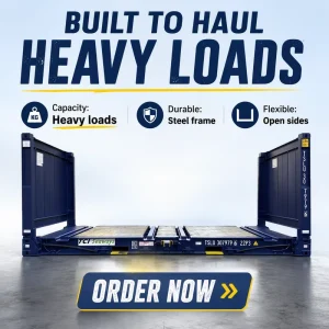 20ft Folding Flat Rack Steel Frame Removable End Walls Forklift Accessible High Payload Shipping Container