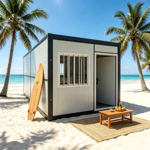 20ft Modern Container House Modular Tiny Home Prefab Steel Frame Studio Cabin Beach Pod with Panoramic Window Outdoor Apartment