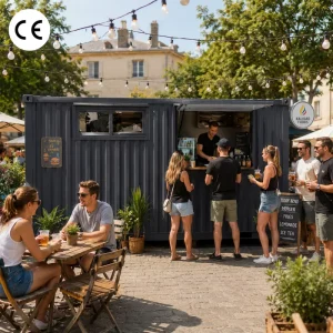 20ft Prefab Prefabricated 20ft Modular Container Restaurant Black Custom Shipping Container Kitchen Outdoor