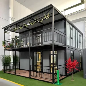 20ft Two-Story Flat Roof Expandable Container House 2-in-40HQ Dual-Level Villa for Lakeside Live-and-Work Cottage