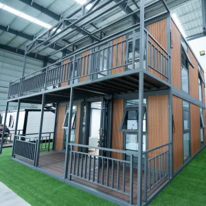 20ft Two Story Wood Grain Expandable Container House Double Wing CE Certified Modular Building for Worker Accommodation